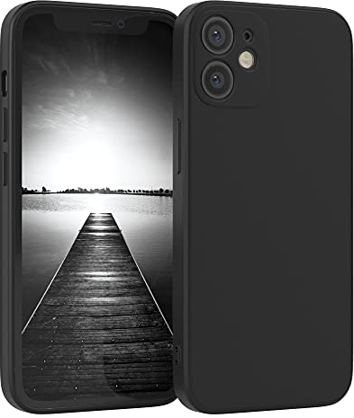EAZY CASE - Silikonhülle für iPhone 12 Mini Hülle Silikon Case Schwarz stoßfeste Handyhülle iPhone 12 Mini Schutzhülle mit Kameraschutz Dünn Premium Schutz Cover TPU Phone Bumper in Schwarz Matt