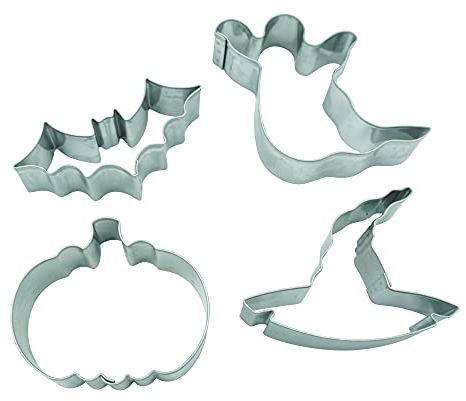BekkiB 34624-4er Set Halloween - Ausstechformen Fledermaus, Gespenst, Kürbis und Hexenhut - Ausstecher Deko