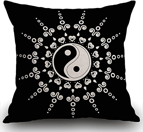 Smooffly Yin Yang Mandala-Kissenbezug für den Außenbereich, dekorativ, Leinen, quadratisch, doppelseitiger Druck, für Zuhause, Büro, Sofa, Couch, Auto, Garten, 45 x 45 cm