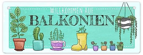 Willkommen auf Balkonien Metallschild L in 10,5x28cm in türkis