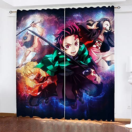 Fgolphd Demon Anime Muster Verdunkelungsvorhänge Für Jungen Und Mädchen Schlafzimmer Kinderzimmer Perforierte Vorhänge (2,100 × 140CM)