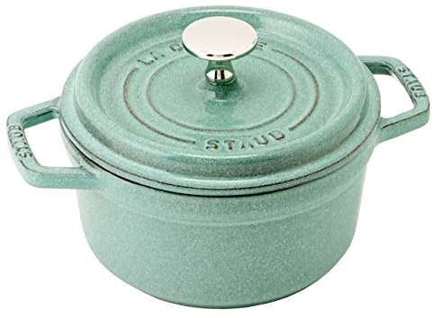 Staub 40508-400 Pico Cocotte Rond, vert sauge, 16 cm, petit faitout émaillé moulé, compatible induction, produit japonais authentique avec numéro de série inclus
