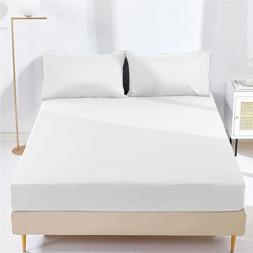 AR Ware Fitted Bed Sheet Microfibre 25cm Depth Super Soft Non Iron Shrinkage and Fade Resistant Luxury Bedding Sheets (White, Single) (F25cm)