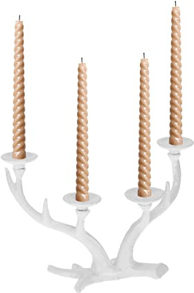 Relaxdays Chandelier en Bois de cerf, candélabre chandelle Ø 4 cm, Porte-Bougie Vintage en Fonte, Quatre Bras, Blanc