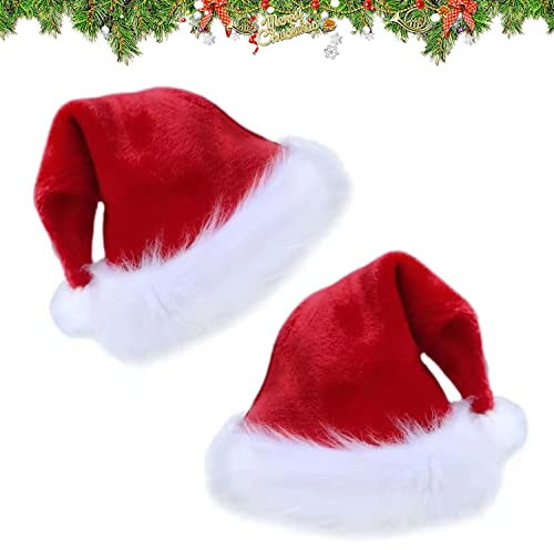 OUOQI Weihnachtsmütze,2 Stück Nikolausmützem,Rot Weihnachtsmützen Plüsch,Weihnachtsfeier Hut,Nikolausmütze,Nikolausmütze Plüsch,Plüschseite Weihnachtsmann Mütz,Weihnachten Mütze Plüsch,Weihnachtshut