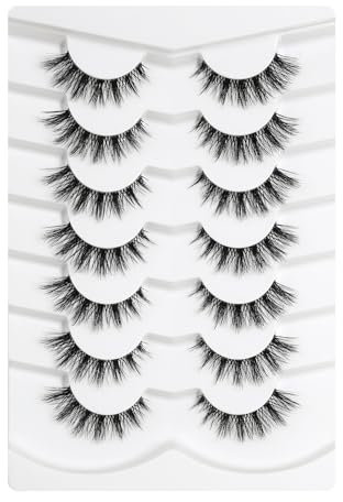 3D Clear Band Falsche Wimpern Natürlicher Look Cat Eye Wispy Fake Wimpern Kurze Supernatural Kreuz Weiche Wiederverwendbare Wimpern 7 Paare-Happy Heartbeat(No.206)