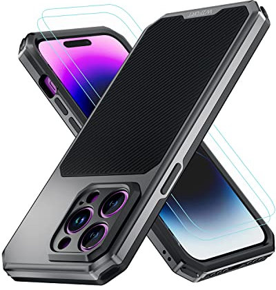 WIFORT Funda iPhone 14 Pro MAX, Carcass Antigolpes Metal Militar Robusta,Protección 360 Grado Rugged Armour [Avec 2PCS Protector de Pantalla de Vidrio Templado 9H] [Anti-Choques] -Negro Especial