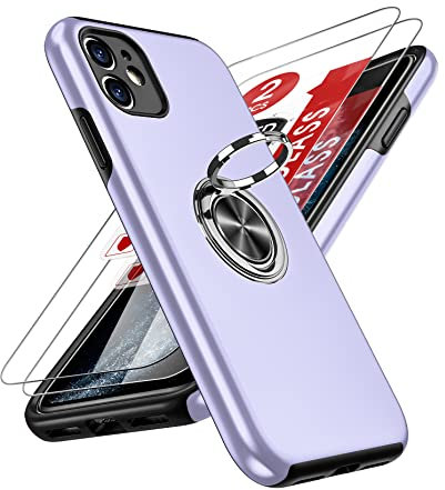 LeYi for iPhone 11 Case : and 2 Tempered Glass Screen Protector, with 360 Ring Holder Stand Magnetic Shockproof Heavy Duty Protective Phone Cover for i Phone 11 Purple