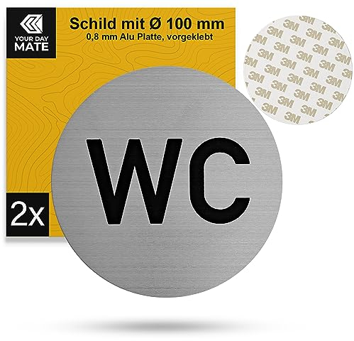 Panneau indicateur WC Femmes Hommes, 2 pcs, Ø 100 mm, Design 2, panneau en Aluminium de 0,8 mm d'épaisseur, panneau à coller, panneau de toilettes pour invités, Toilet Sign