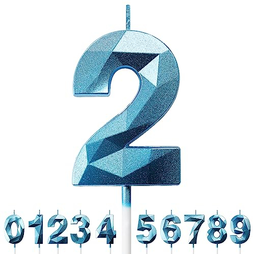 Geburtstagskerzen Zahlen Kerze 2 Tortendeko 2. Geburtstag Junge Mädchen Kerzen Geburtstag Blau 0-9 Zahlen Geburtstagskerzen für Torte