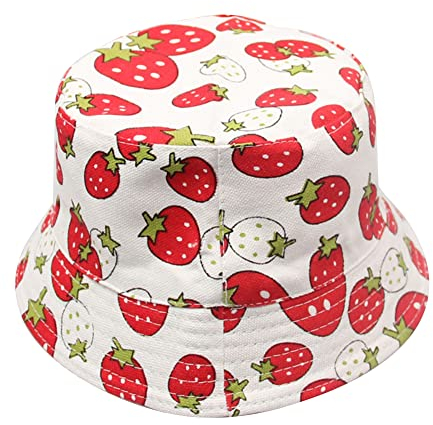 Uposao Sonnenhut Baby Kinder,Unisex Baby Jungen Mädchen Sommermütze Fischerhut Breite Krempe Strandhut Fischerhut UV-Schutz Sommerhut Bucket Hat Baby Caps Mützen Frühling Sommer 2-8 Jahre,Erdbeere