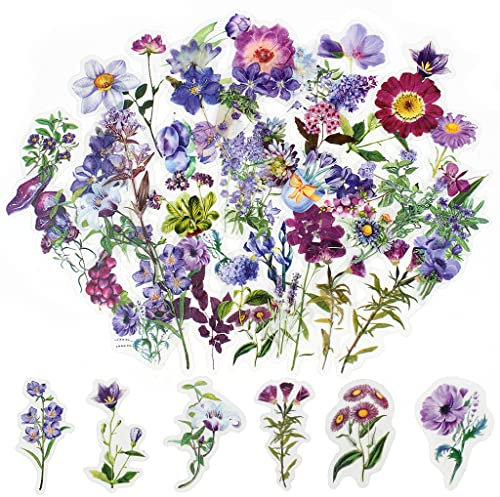 100 Pcs Craft Flower Stickers,Self-Adhesive Floral Style Paper Stickers with 50 Patterns for Scrapbook Letters Wall Journal Album Notebook Card Window Making DIY Water Bottle