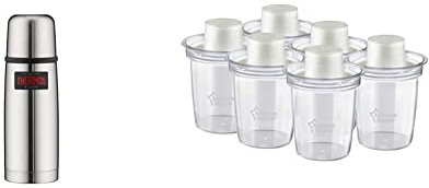 Thermos 0.35 Litre Light and Compact Stainless Steel Flask & Tommee Tippee Milk Powder Dispensers, 6 Pack