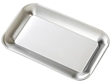 Plateau d'apéritif, plateau en métal plateau alimentaire en acier inoxydable plateau en acier inoxydable rectangulaire miroir plateau en argent Party Fruit Cake Decoration Dining plate(M)