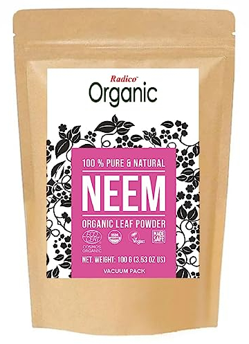 Radico | 100% Organic Neem Leaf Powder | Haarreinigung und Haarpflege | Antibakteriell | Gegen fettige Kopfhaut und Schuppen | Ayurvedische Haar Kräuterpackung | Vegan | 2 x 100 g