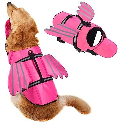 LYCICILI schwimmweste Hund mittel Hunde-Schwimmweste, reflektierende Haustier-Schwimmweste, Kontrollgriff, Welpen-Schwimmweste, Sommerkleidung for Wassersicherheit (Color : Red, Size : L)