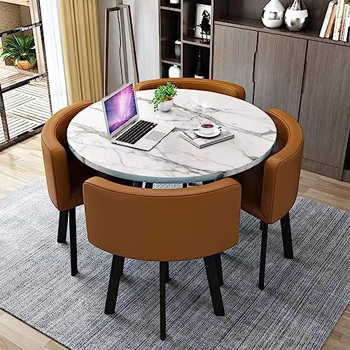 RUANLOV Tisch und Stühle, Esszimmer-Set,80cm Kombination aus Empfangstisch, modernes, minimalistisches Display, Kleiner runder Tisch, Geschäftstreffen, Büro, Empfangstisch und Stuhl-Set (D)