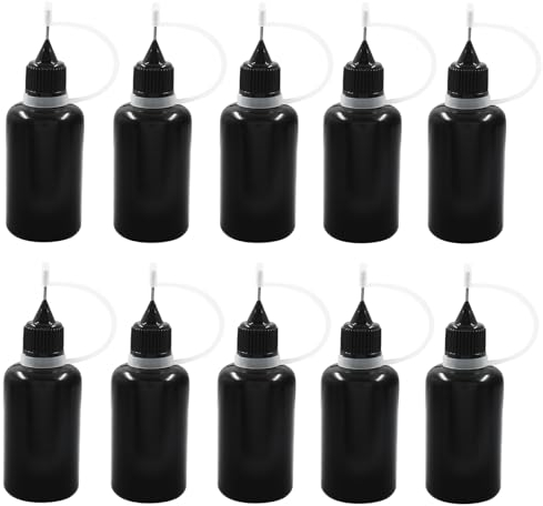 Piutouyar 30ml Plastic Bottle, 10pcs Fine Needle Tip Applicator, Black, for Crafting, Art Projects