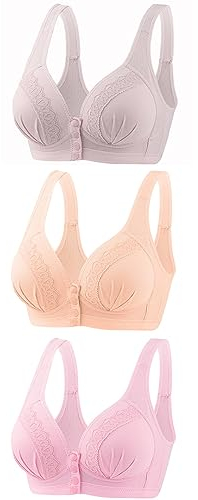 AMhomely 3PC Soft Cup Bras, Front Button Closure Sports Bras for Women & Girls, Everyday & Sleep Bras