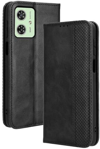 WBWONE Funda para Motorola Moto G54 5G Funda Libro, Flip Carcasa Magnética con Soporte y Cartera para Tarjetas, Premium PU/TPU Cuero Case Cover Billetera. Negro