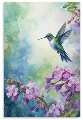Blumen Kolibri Gemälde auf Leinwand Wandkunst Natur Fliegende Vögel Aquarell Leinwand Drucke Poster Wanddekoration für Heimdekorationen