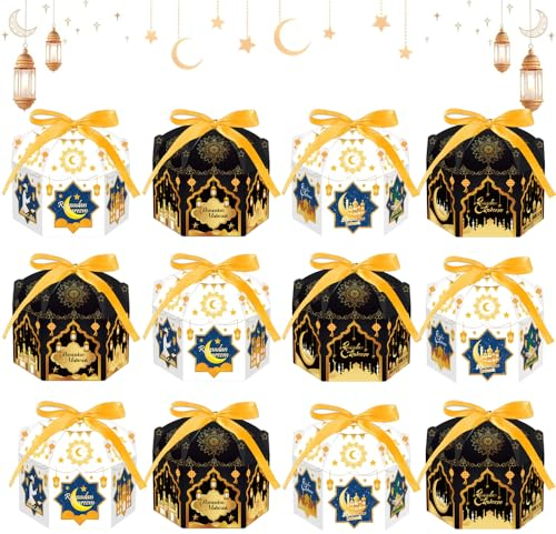 12 Stück Eid Mubarak Geschenkboxen,Ramadan Geschenkboxen,Muslim Süßigkeiten Box,Ramadan Candy Box,Muslimische Geschenkbox,Islamische Geschenkbox,Islamische Süssigkeiten (B)