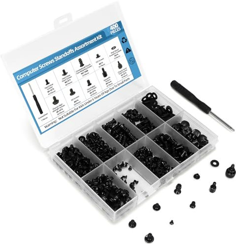 400PCS Computer Screws Assortment Kit with Screwdriver Motherboard Standoffs Screws for Universal Motherboard, HDD, SSD, Hard Drive,Fan, Power Supply, Graphics, PC Case, DIY Installation and Repair