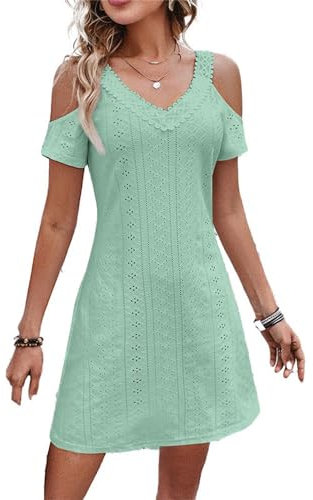 BAWUTZ Abito da Sera Sexy da Donna, Abito con Volant a T-Shirt con Scollo a V, Abito Estivo da Donna con Maniche Corte, Scollo a V, Cavo, Spalle Scoperte, Maniche Corte per Feste (M,Grün)