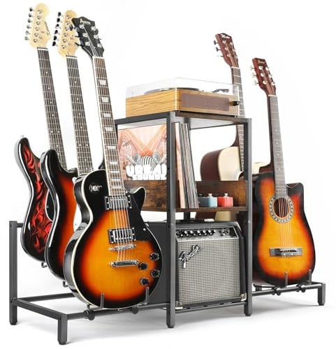 Bikoney Gitarrenständer 5-stöckig für Akustik, E-Gitarre, Bass, Gitarrenständer-Halterung, Bodenverstellbar für mehrere Gitarren, Gitarrenverstärker-Zubehör