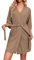 Ekouaer Damen Saunamantel Kurz mit 3/4 Ärmel Braut Morgenmantel Casual Nachthemd Sexy Kimono Kurz Cardigan Khaki XL