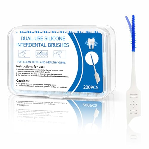 200 Pcs Interdental Brushes, Silicone Dental Brushes Toothpicks Dental Floss Brush Tooth Floss Brush Blue Interdental Brush Teeth Cleaning Tools for Cleaning Between Teeth