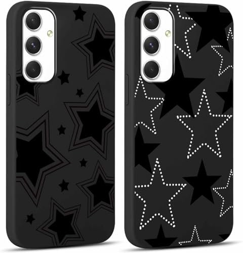 Yoedge 2 Pièces Coque pour Samsung Galaxy A15 5G 6,5, Souple Noir Silicone TPU avec Motif Mignon Étoile Design Étui pour Filles Femmes, Antichoc Anti-Rayures Protection Housse pour Samsung A15 5G