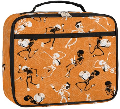 GeMeFv Lonchera de esqueleto de Halloween, bolsa de almuerzo aislada, lonchera de calabaza, lonchera térmica para viajes, picnic y trabajo