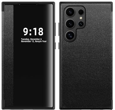 MUDASANQI Smart Hülle Kompatibel mit Samsung Galaxy S24 Ultra, Durchscheinendes Sichtfenster Ultra Slim Leder Schutzhülle für Samsung Galaxy S24 Ultra (Schwarz)