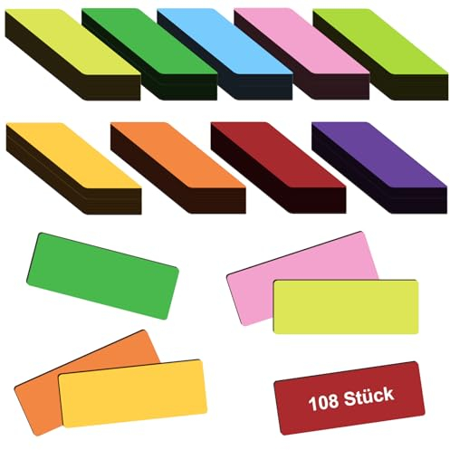108 Stück Magnetetiketten beschreibbar, 75x25 mm Magnetstreifen beschreibbar bunt, Abwischbare Magnetschilder, Magnet Etiketten für Whiteboards, Kühlschränke, Magnettafeln