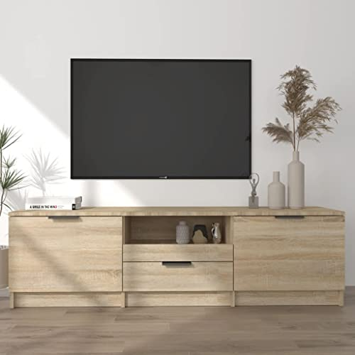 Baziroo Meuble TV en chêne Sonoma - Commode pour TV, banc TV, meuble TV, meuble TV, trois compartiments et un tiroir - 140 x 35 x 40 cm