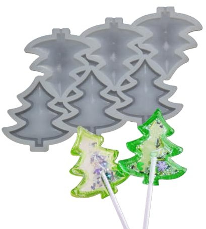 mostsom Lot de 2 moules à sucettes en silicone en forme de sapin de Noël pour enfants - Outils de décoration de gâteaux au chocolat - Outils de décoration - Moule à pâtisserie (B_ arbre de Noël)