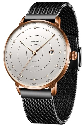 SOLLEN Automatische Herrenuhren, minimalistische mechanische Uhren für Männer, luxuriöse, leuchtende Herren-Armbanduhr mit Kalender