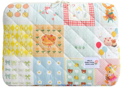 CHAMAIR Puffy Laptop Sleeve - 13 Inch Cute Case Quilted Carrying Bag for Women Aesthetic Pouch Macbook Compatible Notebook Cover 12 Inch (Plaid 13in)