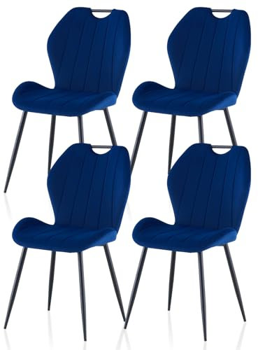TUKAILAI Esszimmerstühle 4er Set aus Samt, Küchenstuhl Polsterstuhl Wohnzimmerstuhl mit Polster-Rückenlehne und Metallbeine, Stühle Sessel für Esszimmer Wohnzimmer Küche Schlafzimmer, Blau