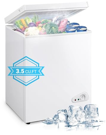 Freezer with removable baskets and 6 adjustable temperatures (up to -66.7°C) and open door above, compact mini freezer suitable for