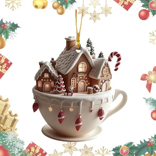 laxreheye Adorno de Navidad de Chocolate Caliente, Adornos de taza de café para árbol de Navidad - Tazas de chocolate de acrílico 2D, Adornos para casas de nieve de Navidad | Colgante de decoración de