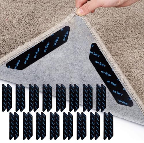 YNR Rutschfeste Teppichgreifer, waschbar und wiederverwendbar, doppelseitig, Anti-Curling, Teppichgreifer, Unterlage für Teppich, Laminat, Holzböden, 32 Stück