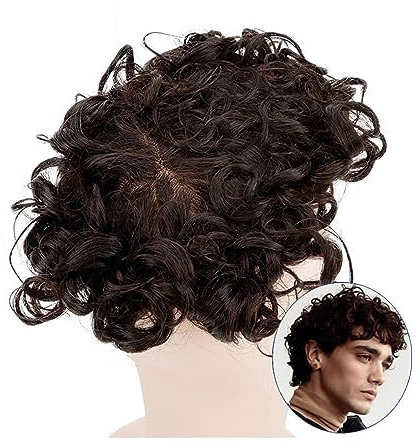 Peluca que cubre la calvicie para hombres Postizo rizado de 25 mm Prótesis de cabello mono masculino fino Hombres Toupee # 2 Sistema de reemplazo de cabello humano indio 7 Remy Hair Men's Toupee Pelu