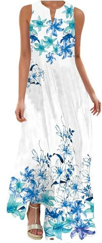 Ladies Dress Irregular Hem Vintage Floral Print Maxi Dresses Sleeveless Casual Loose Clothes