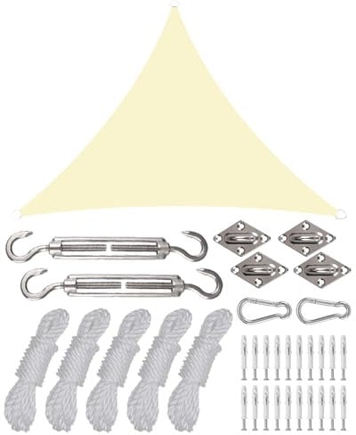 Sun Shade Sail, 3x4x5M Triangle Sun Shade Sail, UV Blocker Garden Sail With Accessories, Waterproof, Breathable, Strong Wind Resistance, for Patio, Garden, Pool, Pergola (Cream Yellow)