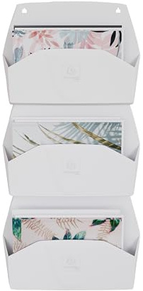 Exacompta - Ref 61113D - Box of 3 Horizontal wall sorters 3 compartments AUTENTIK, A4 wall displays, Document folders, wall Bins - Dimensions: D 43.6 x W 39.6 x H 10.2 cm - White