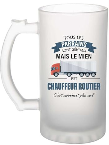 Planetee Chope de bière Parrain Chauffeur Routier | Verre à bière Original Cadeau Anniversaire Noël Humour