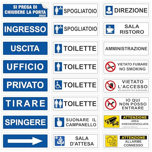 Pubblimania Set 24 Etichette Adesive per Uffici e Negozi con toilette, spogliatoio, privato, area videosorvegliata (Cm 14,5x5)