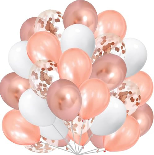 60 Stück Luftballons Rosegold, Helium Weiß Ballons Rosegold Matellic Balloons Konfetti Luftballon für Hochzeit Kinder Geburtstag Taufe Party Dekoration